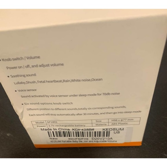 Kedsum Portable Baby Soothing Sound Machine Orange White Nursery Gadget NWT - Picture 5 of 10